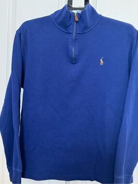 Polo by Ralph Lauren Men's Navy Blue Quarter-Zip Sweater with Yellow Pony